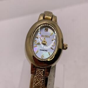 Elgin Diamond Gold Tone Watch Works New Batteey